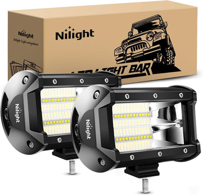 Nilight Barra de Luz LED Doble Fila 72W 10800 Lúmenes Todoterreno - 2PCS 5Inch Flood Light Bar