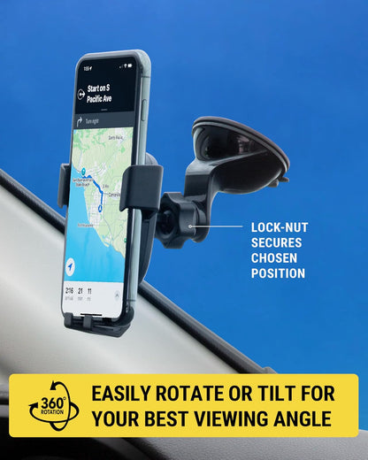 Scosche GHVWD 3 en 1 Soporte Universal para teléfono con Ventosa para salpicadero de Automóvil y camión, Parabrisas/Montaje de ventilación, Soporte de teléfono Ajustable de 360°, Soporte para teléfono