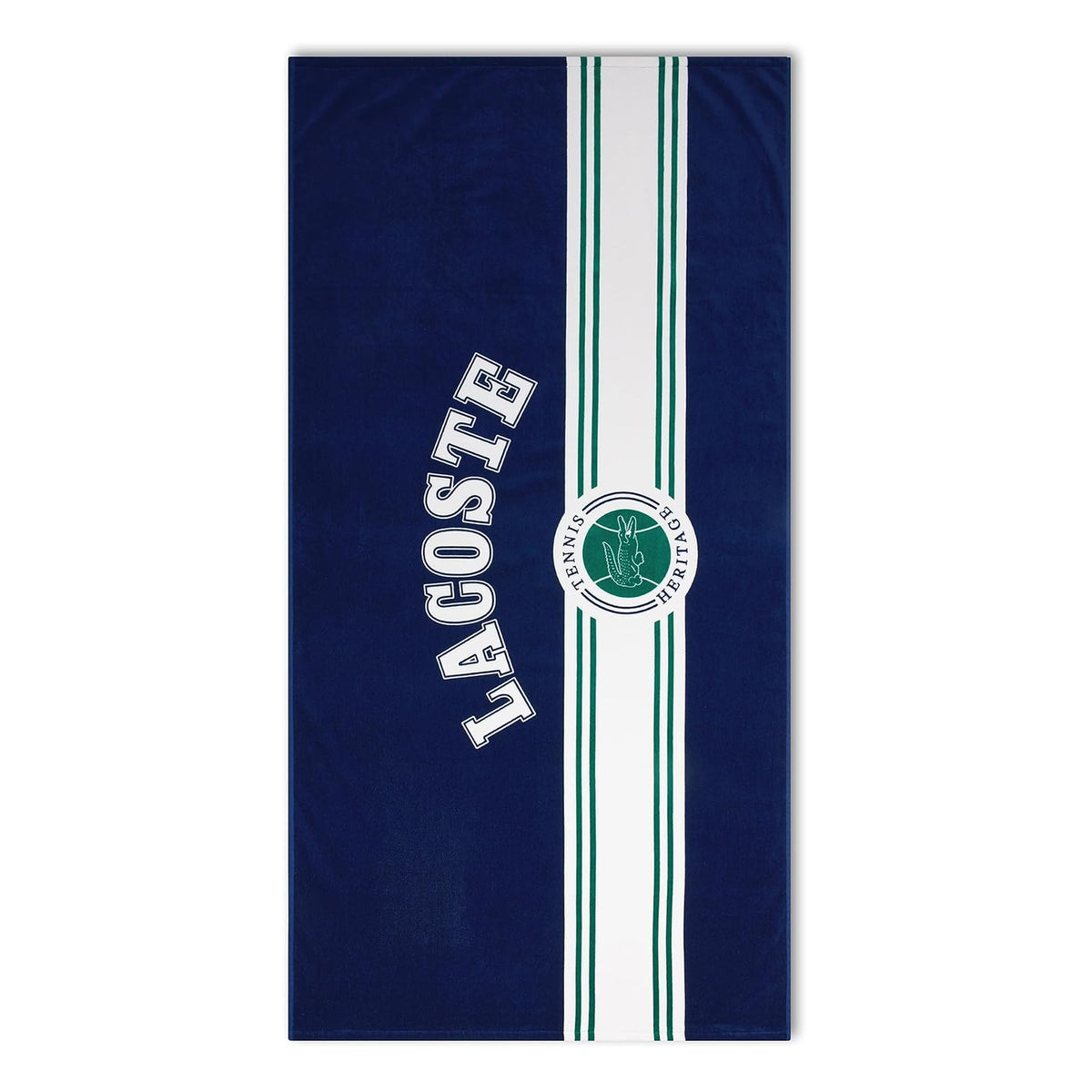 Lacoste Toalla de Playa Grande 100% algodón, Ultra Absorbente y de Secado rápido, Lavable a máquina, Insignia Individual Azul Marino, 36" An x 72" L - Insignia individual azul marino
