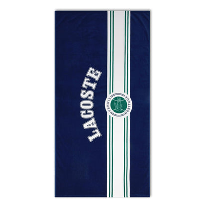 Lacoste Toalla de Playa Grande 100% algodón, Ultra Absorbente y de Secado rápido, Lavable a máquina, Insignia Individual Azul Marino, 36" An x 72" L - Insignia individual azul marino