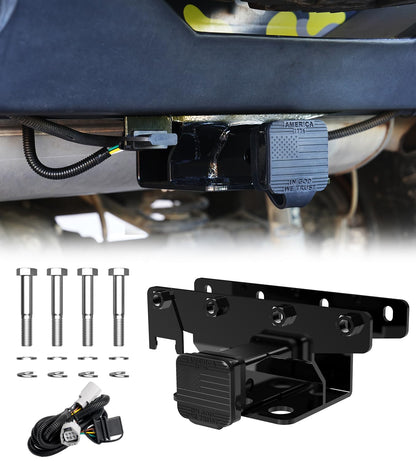 Xprite - Kit de Receptor de Enganche para Remolque de Parachoques Trasero de 2 Pulgadas con arnés de cableado Compatible con Jeep Wrangler JK JKU 2007-2018 con Tapa, Combo de Remolque de Parachoques