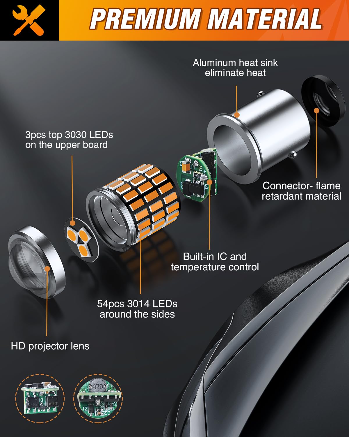 Nilight NI115702-A Foco LED 1157, 2 Unidades, 57 LED Ámbar, BAY15D, para Luces Traseras de Camión/Motocicleta