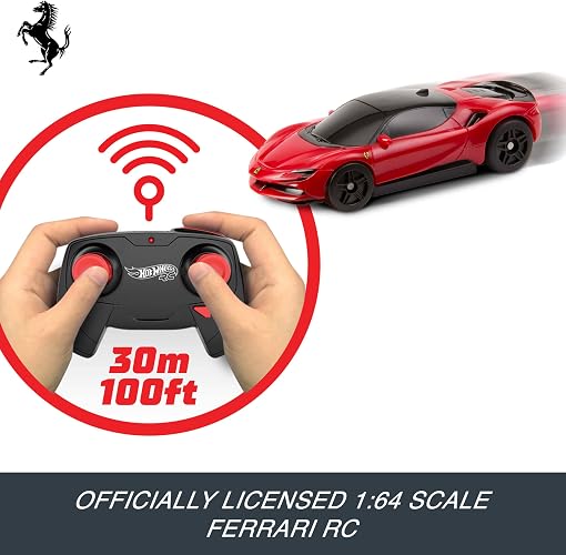 Hot Wheels RC Ferrari SF90 Stradale Assetto Fiorano a Escala 1:64, Automóvil a Control Remoto para Niños de 5 Años en Adelante
