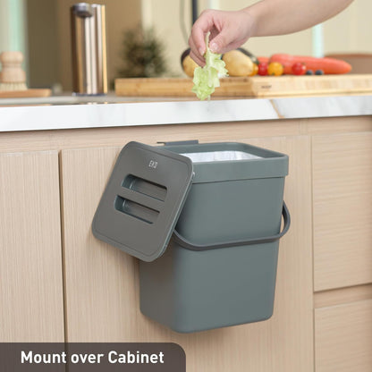 EKO Puro - cubeta de basura para colgar en la pared con tapa, 1.32 galones / 5 l, pequeño cubeta de basura de cocina para encimera, mini cubeta de basura de comida (gris)