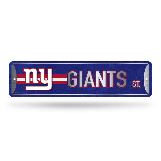 Rico Industries Placa de metal para la calle de la NFL New York Giants Home Decor (10 x 38 cm), ideal para el hogar, oficina, dormitorio y cueva de hombres, fabricada