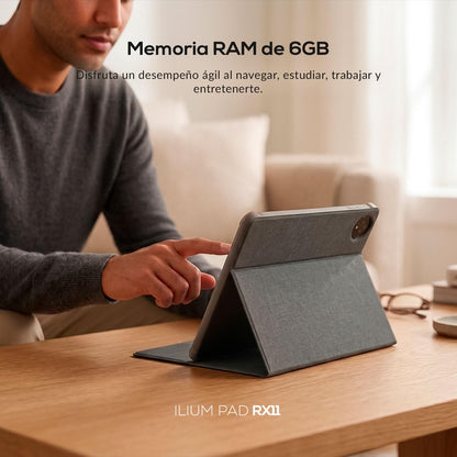 Lanix Ilium Pad RX11, Tablet 10.95" IPS 800x1280, Unisoc T606 Octa Core, 6GB RAM, 128GB, Android 15, Cámara 13MP+5MP, Batería 7500mAh, LTE/Wi-Fi, Bluetooth 5.0, USB-C, Negro