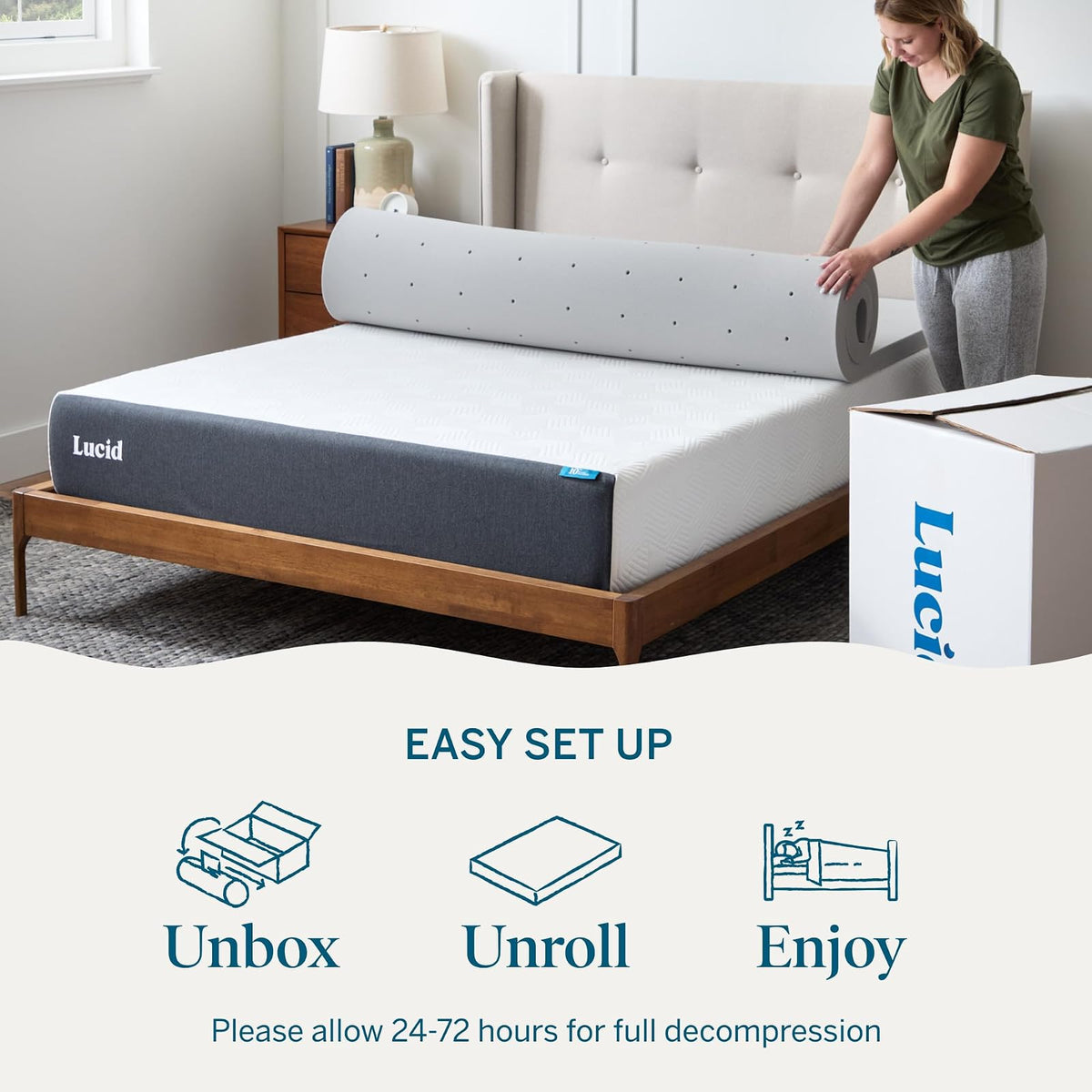 Lucid - Colchoneta de Memory Foam con Infusión de Carbón de Bambú - Sobrecolchón Ventilado de 5 cm - Topper para Colchón Refrescante - Suave y Acolchada - Alivia Puntos de Presión - King