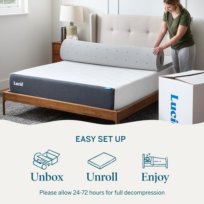 Lucid - Colchoneta de Memory Foam con Infusión de Carbón de Bambú - Sobrecolchón Ventilado de 7.5 cm - Topper para Colchón Refrescante - Suave y Acolchada - Alivia Puntos de Presión - King