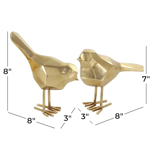 CosmoLiving by Cosmopolitan Polystone - Escultura de pájaro con Detalles de Origami, Juego de 2 Unidades, 7 Pulgadas, 8 Pulgadas de Alto, Dorado