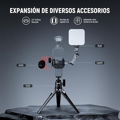 NEEWER Pocket 3 Cage compatible con DJI Osmo Pocket 3 y Creator Combo Accesorios, plataforma de extensión de grabación de video cardán con adaptador de cámara de acción, roscas de 1/4 pulgadas, zapato