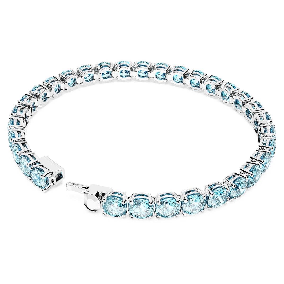 Swarovski Matrix Pulsera de tenis, corte redondo, azul, chapado en rodio