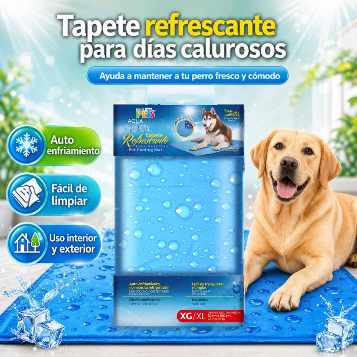 Fancy Pets Tapete Refrescante para Perros XGDE Aqua Cool | Autoenfriante, Portátil y No Tóxico | Uso Interior y Exterior