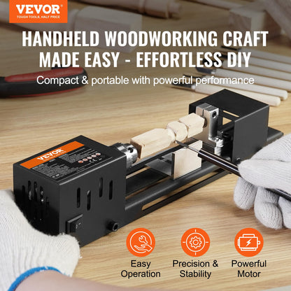 VEVOR Mini máquina de torno, 2.7 x 6.3 pulgadas, 24VDC 96W Mini herramientas de tornos de madera, accesorios de fresadora, 7 velocidades, 4220/5300/5650/6350/6660/7050/8450 RPM, para bricolaje