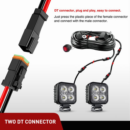 Nilight 10058W Kit de Extensión de Arneés de Cableado 16 AWG de 10 Pies, Conector DT de 2 Pines, para Barra de Luz LED Todoterreno, Paquete de 2