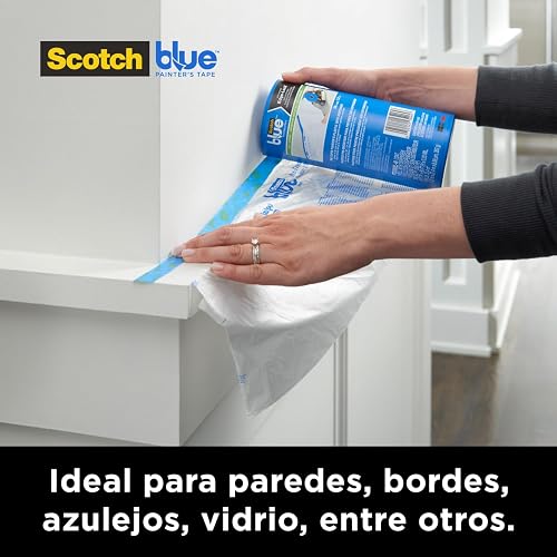 SCOTCH 3M Plástico Pre-Encintado para Pintar, Transparente 1 rollo | Tamaño 60.9 cm x 24.4 m, Protección contra derrames y salpicaduras, Para proyectos de pintura, Sin residuos pegajosos