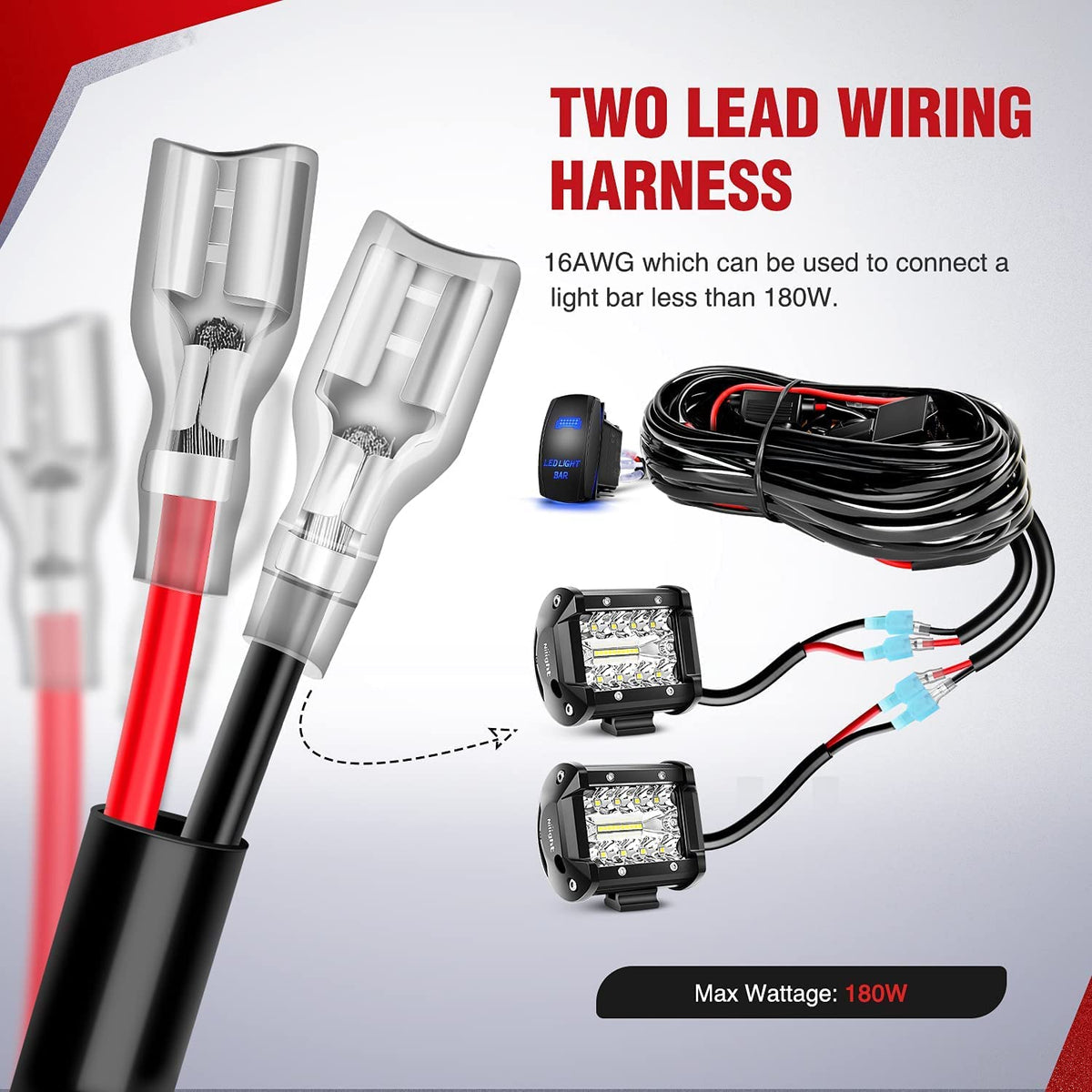 Nilight ZH321 Kit de 2 Barras LED de 120W para Conducción Impermeable Triple Filas con Interruptor 5 Pines y Arnés 16AWG, Blanco
