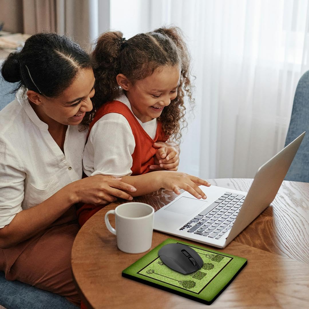 3dRose 8 x 8 x 0.25 Inches Mouse Pad, Deep Olive Green Trees on Muted Lime Damask (mp_31728_1)