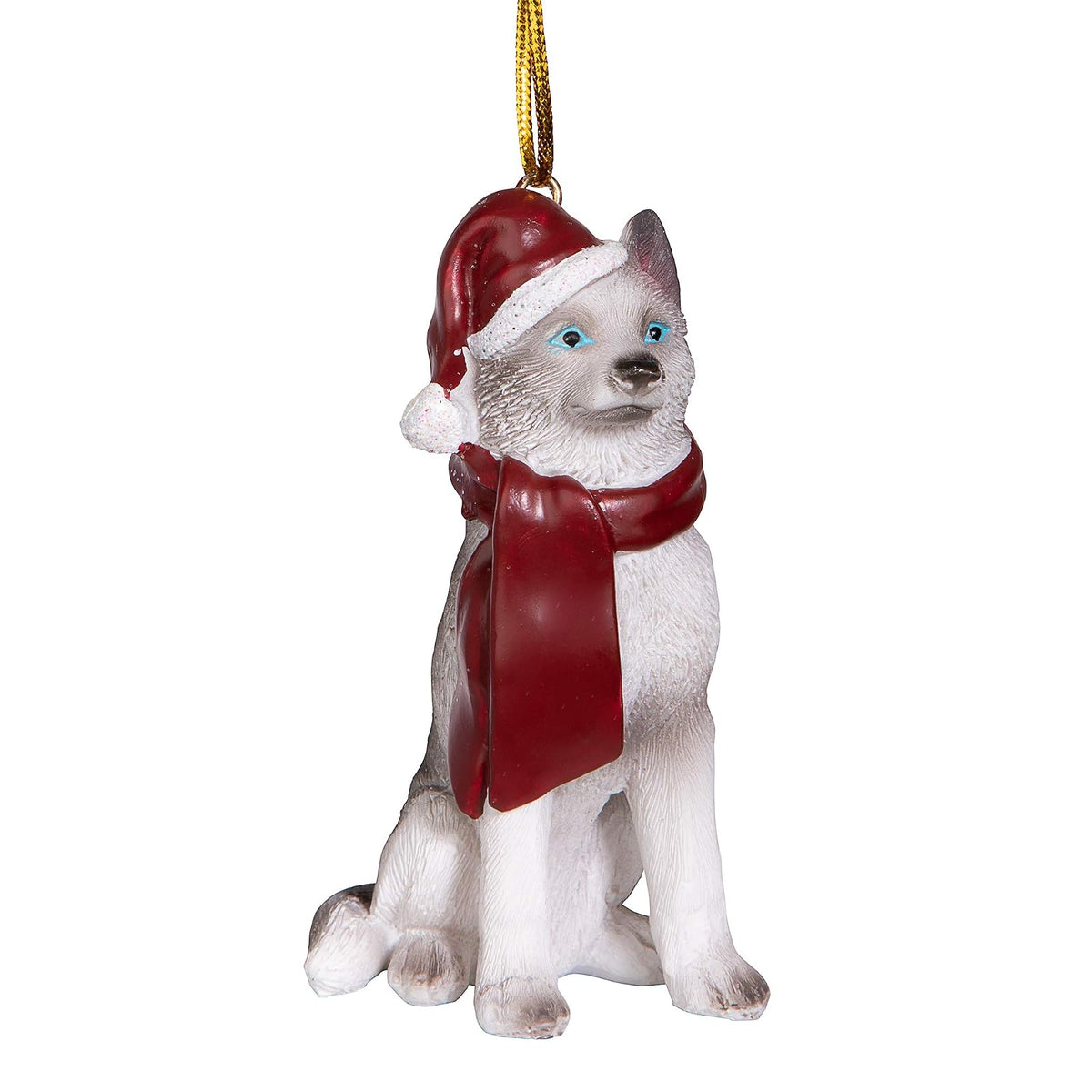 Design Toscano Adorno Navideño de Perro con Gorro Navideño - Husky Siberiano