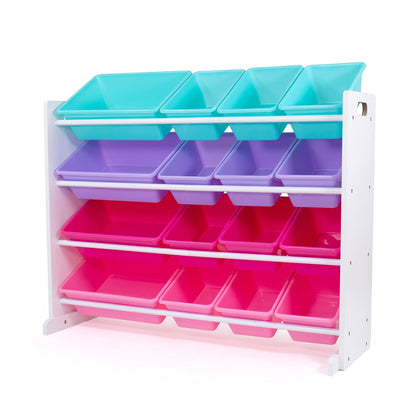 Tot Tutors Organizador de Juguetes de Madera con 16 Contenedores - Rosa - violeta - azul