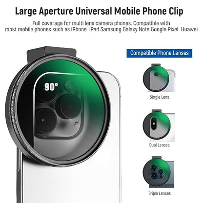 NEEWER CPL Filtro para Móvil, 67mm Lente de Cámara Filtro Polarizador con Clip de Móvil Zapata Fría Compatible con iPhone 16 15 14 Pro MAX 13 Pro MAX 13 Mini 12 11 X XS MAX Samsung Galaxy, FL-27