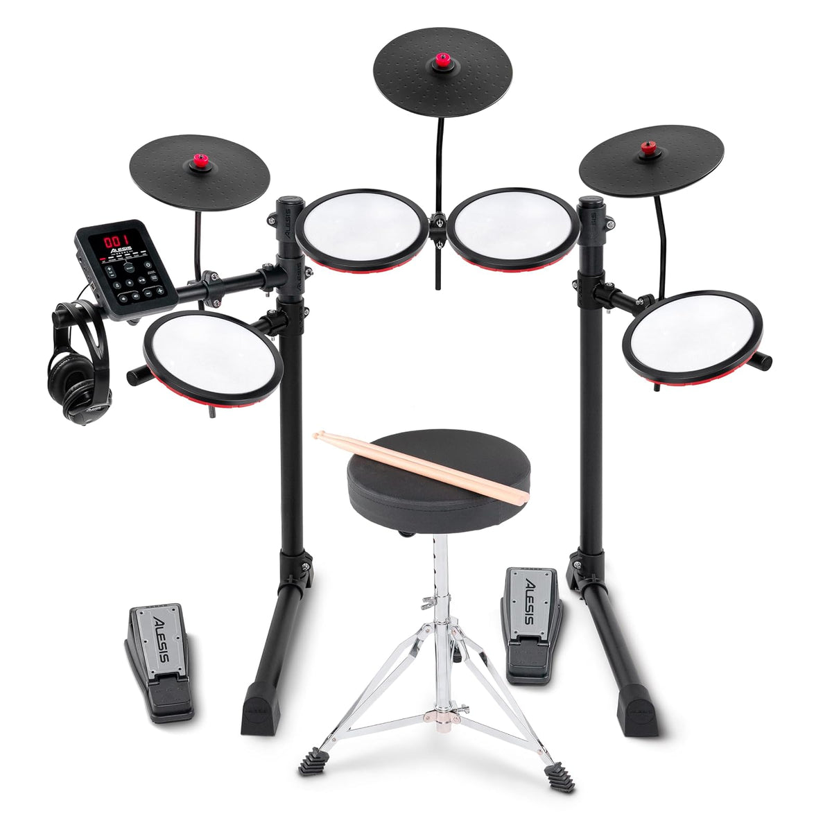 Alesis Turbo Max Batería Electrónica | Compacta, Plegable, Pads de Malla Silenciosos, Toms de 8", Platillos de 8", Bluetooth, Banqueta, Audífonos, Baquetas