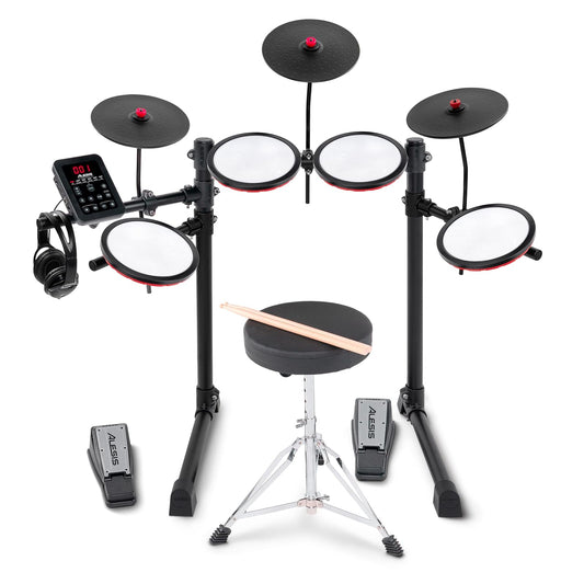 Alesis Turbo Max Batería Electrónica | Compacta, Plegable, Pads de Malla Silenciosos, Toms de 8", Platillos de 8", Bluetooth, Banqueta, Audífonos, Baquetas