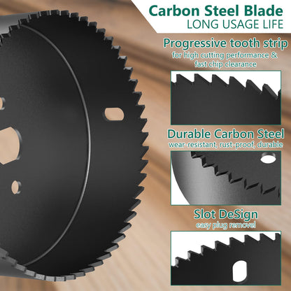 HYCHIKA - Juego de 19 sierras de agujero con 19 hojas de sierra de 3/4"-6", 13 hojas de sierra, 2 mandriles, 2 brocas, 1 placa de instalación, 1 llave hexagonal, ideal para madera blanda, madera