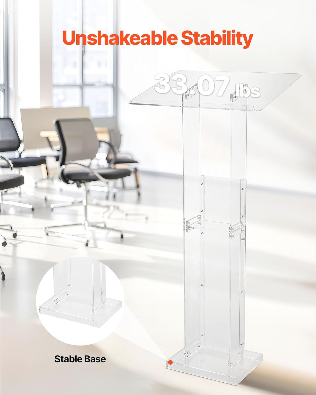 VEVOR Soporte de Podio de Acrílico Altura de 126,5 cm Atril de Pie Portátil con Superficie de Lectura 60 x 40 cm, Estante de Almacenamiento para Aulas, Bodas, Conferencias, Discursos, Conciertos