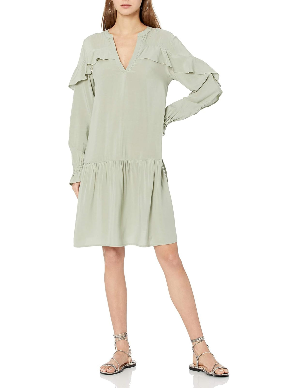 The Drop Emerson Vestido con Diseño Romántico de Vuelos y Cintura Caída