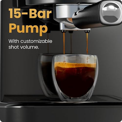 Chefman CraftBrew - Máquina de café expreso digital con bomba de 15 bares con varita de vapor para latte y capuchino, máquina de café espresso compacta con depósito de agua extraíble de 1,5 l, color
