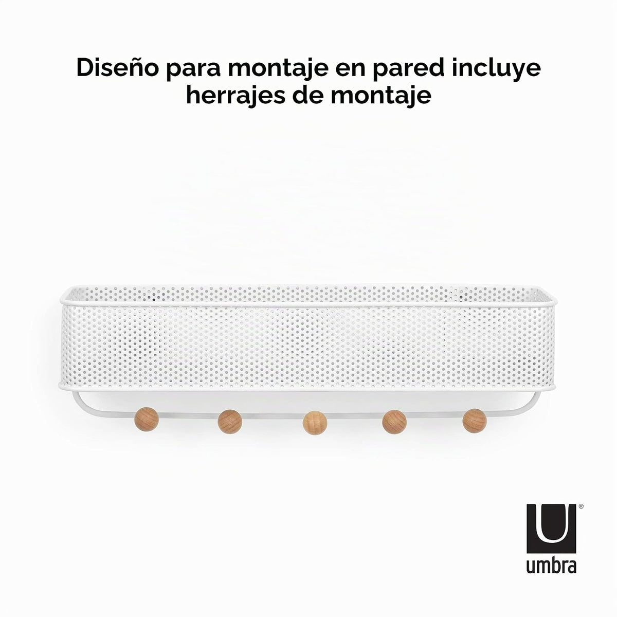 Organizador de entrada Umbra Estique, ideal para guardar llaves, pequeños accesorios, correo, carteras y más. Color blanco,Tamaño chico