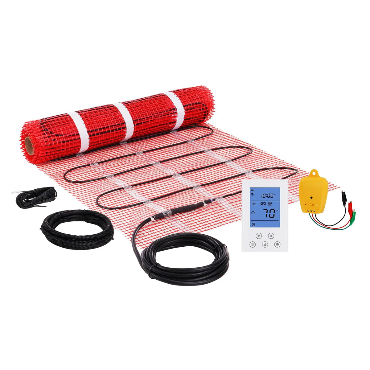 VEVOR - Alfombrilla para calefacción de piso, 20 metros cuadrados Sistema eléctrico radiante en el piso con termostato digital de detección de piso, incluye monitor de instalación, parte trasera adhesiva para una fácil instalación en el piso