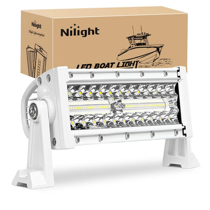 Nilight Marine - Barra de luz LED de 9.5 Pulgadas, Combo de inundación de Puntos Blancos, iluminación de Muelle para Cubierta de Barco de Ponton, para Pesca Nocturna, Puerto de popa, Yates, Camiones,