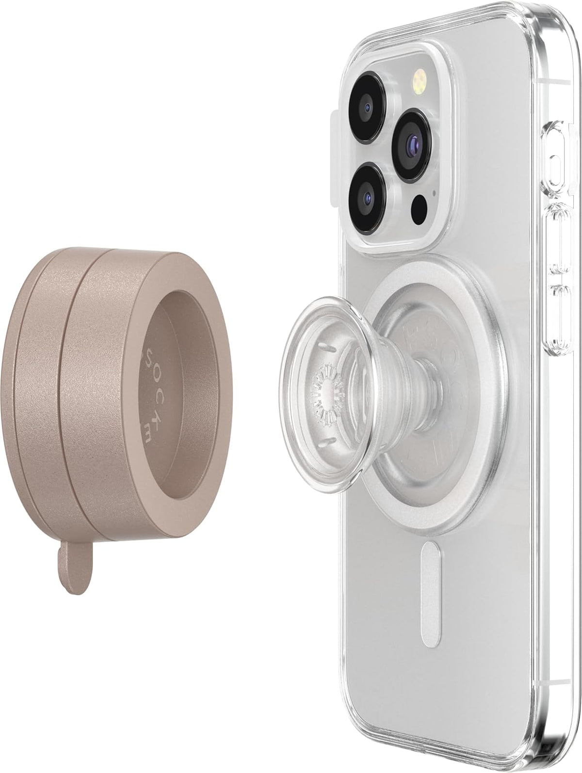 PopSockets Soporte para teléfono con succión multisuperficie, Montaje en Superficie Desmontable, Soporte para teléfono Compatible con MagSafe® - Latte