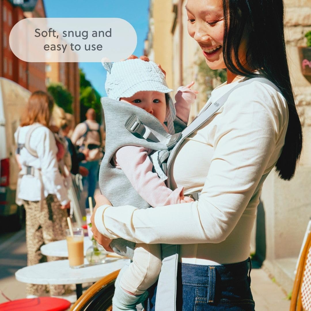 BabyBjörn Canguro Portabebé Mini, Jersey 3D, Gris claro