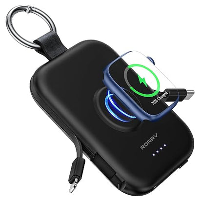 RORRY Power Bank, 5000mAh Pila Portatil Bateria Recargable con Cables | 3 en 1,Cargador Portatil,Powerbank,Bateria Externa,para Apple Watch Ultra/11/10/9/8/7/6,para iPhone 17/16/15/14,para AirPods