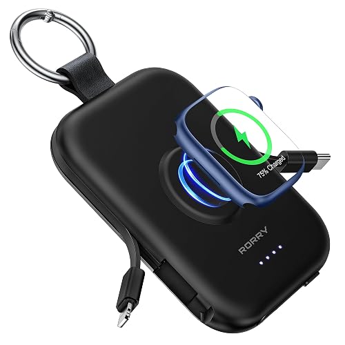 RORRY Power Bank, 5000mAh Pila Portatil Bateria Recargable con Cables | 3 en 1,Cargador Portatil,Powerbank,Bateria Externa,para Apple Watch Ultra/11/10/9/8/7/6,para iPhone 17/16/15/14,para AirPods