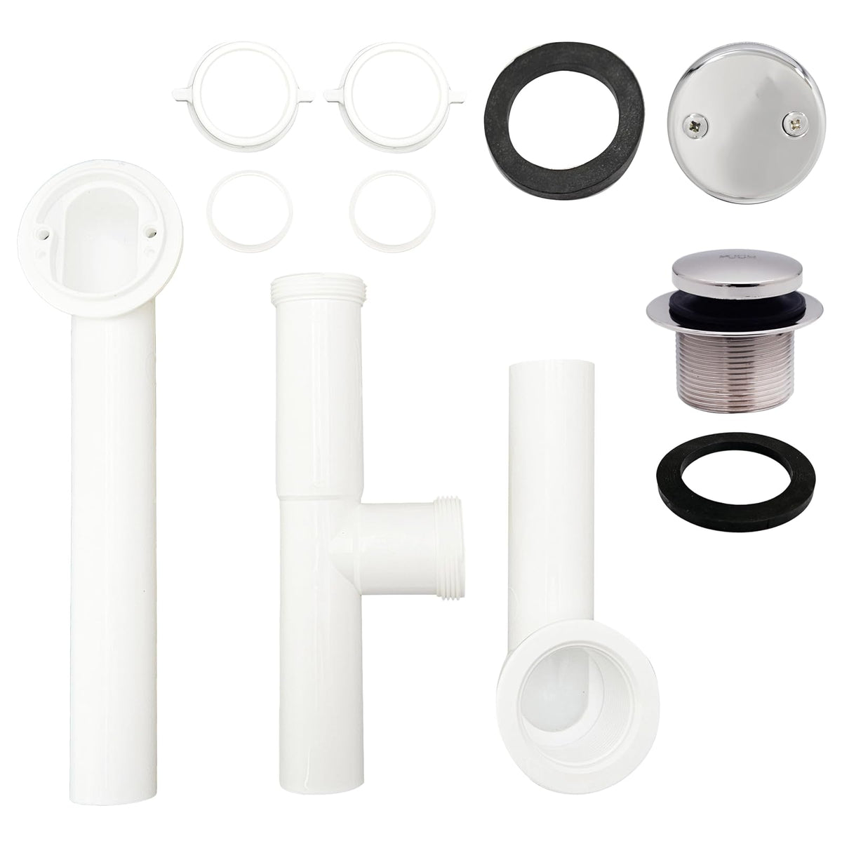 Westbrass Conjunto Residuos Baño Desbordamiento Y593244CP | Cromo Pulido, 1 paquete, tubos polieste blancos, conexiones junta deslizante