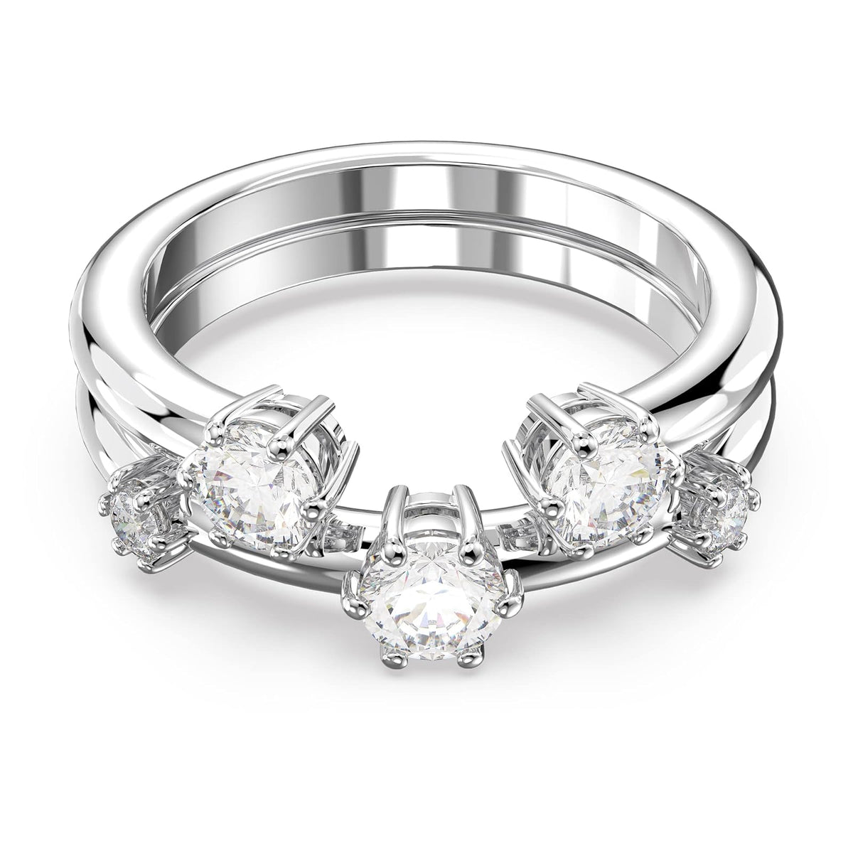 Swarovski Anillo Constella, Conjunto (2), Talla redonda, Blanco, Baño de rodio