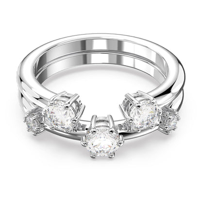 Swarovski Anillo Constella, Conjunto (2), Talla redonda, Blanco, Baño de rodio