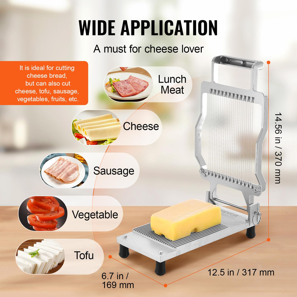 VEVOR Cortador de queso con alambre, cortador de queso de 5,08 mm, hoja de corte de queso ultrafina, alambre desmontable para cortar queso, aleación de aluminio + acero inoxidable, herramientas de