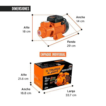 Truper Expert BOAP-3/4, Bomba eléctrica periférica para agua 3/4 HP uso agrícola