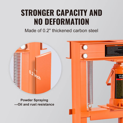 VEVOR - Prensa hidráulica para Taller, 12 toneladas/2600 Libras, Marco en H, Altura Ajustable de 4 Soportes, con Placas móviles, para cochera o usuarios Profesionales, Color Naranja