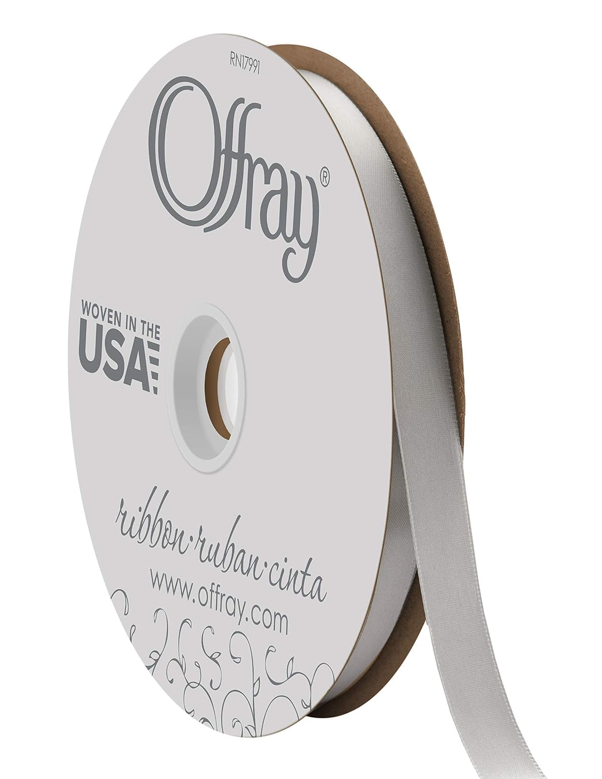 BERWICK Offray Craft Cinta de satén de Doble Cara, 7/20.3 cm de Ancho por 20-Yard Carrete, Blanco Antiguo, Plateado, 5/8 Inch x 100 Yard, 1 - Plateado - 5 - 8 Inch x 100 Yard