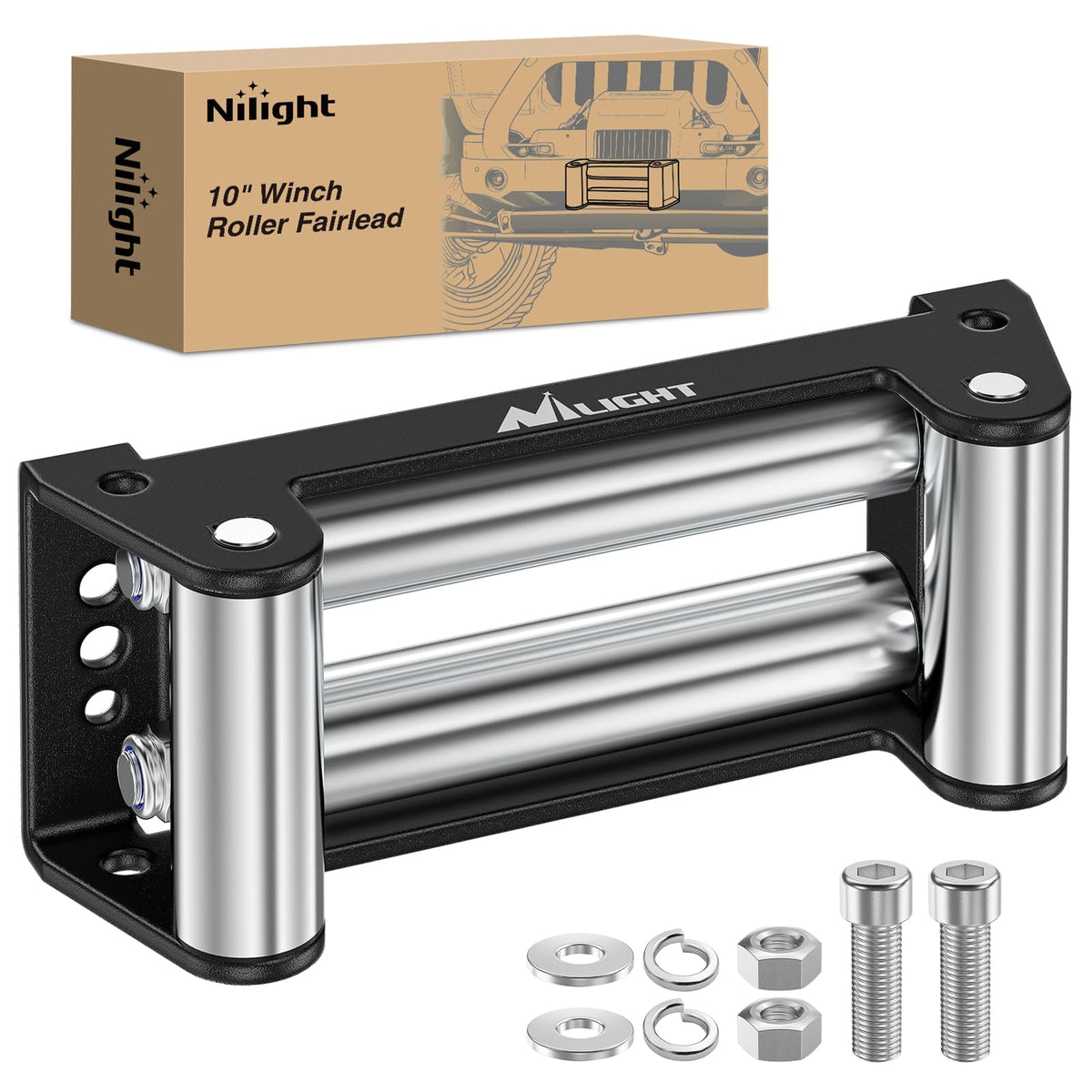 Nilight Guía de Rodillo de Cabrestante de 10 Pulgadas (254mm) Guía de Cable Universal de 4 Vías Resistente con Hardware de Montaje para Cable de Acero 8000-12000 LBS Accesorio de Reemplazo para