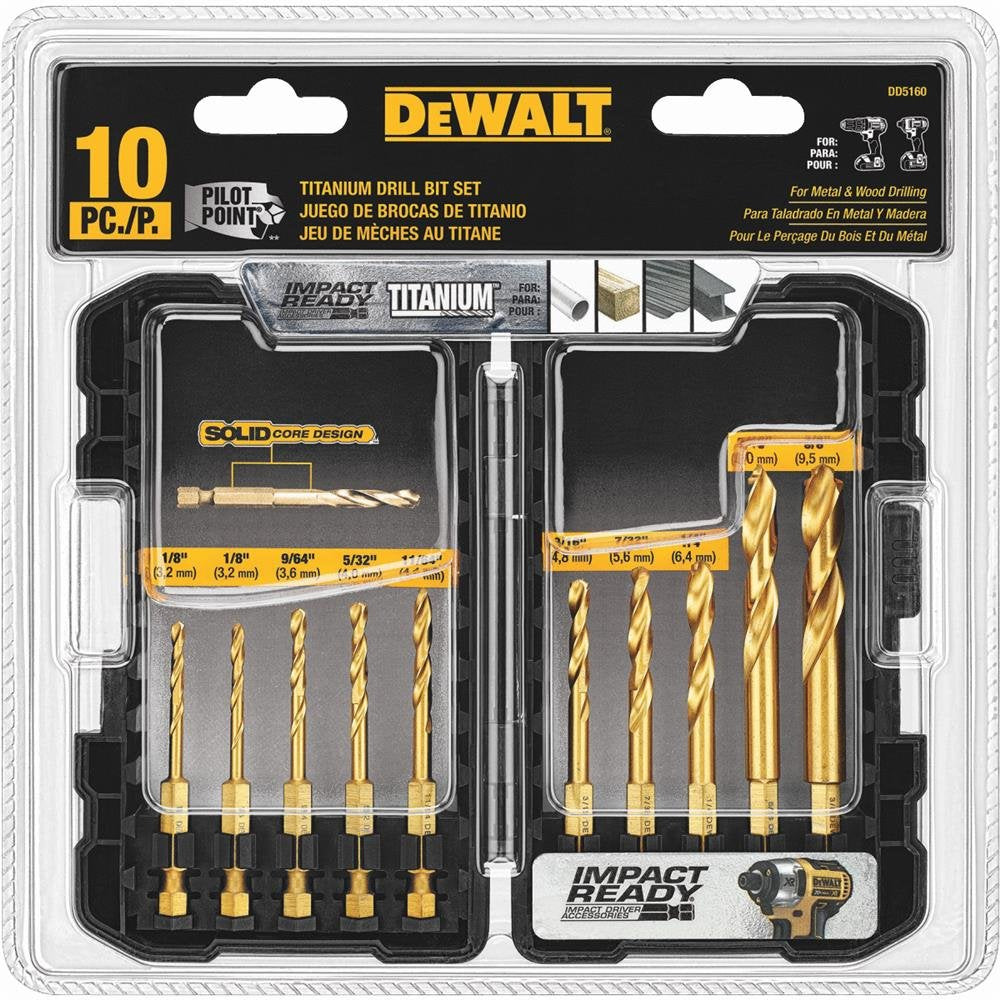 DEWALT Juego de brocas con revestimiento de nitruro de titanio, 10 piezas listas para impactos (DD5160)