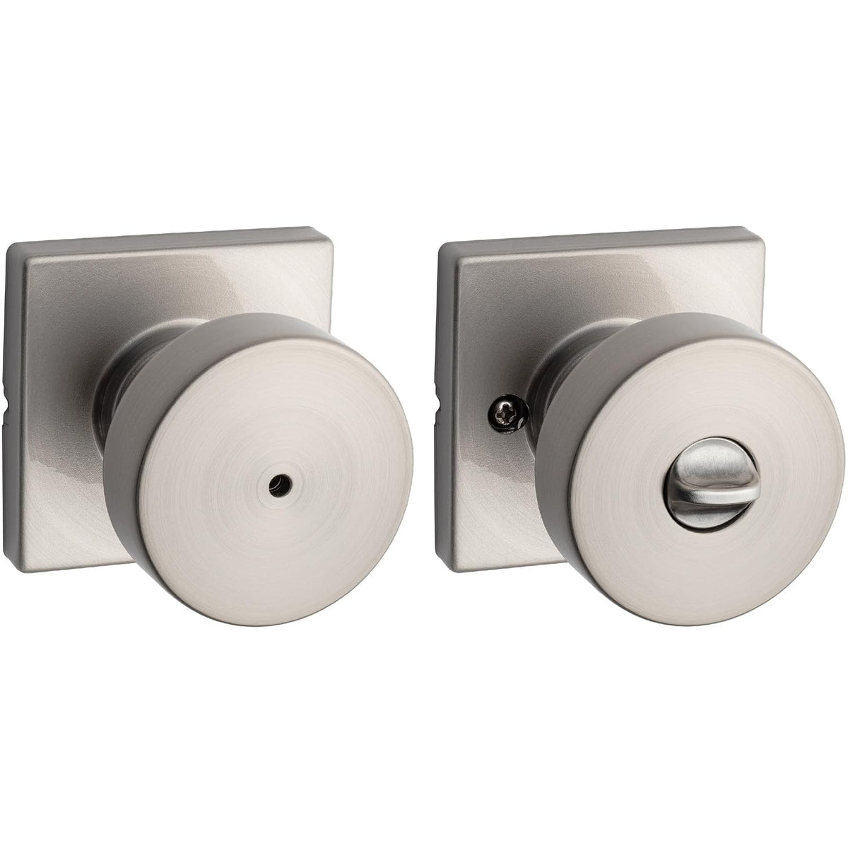 Kwikset Pismo - perilla de puerta de privacidad interior con cerradura, manija de puerta para baño y recámara, níquel satinado sin llave, con protección Microban