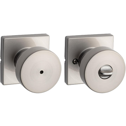 Kwikset Pismo - perilla de puerta de privacidad interior con cerradura, manija de puerta para baño y recámara, níquel satinado sin llave, con protección Microban