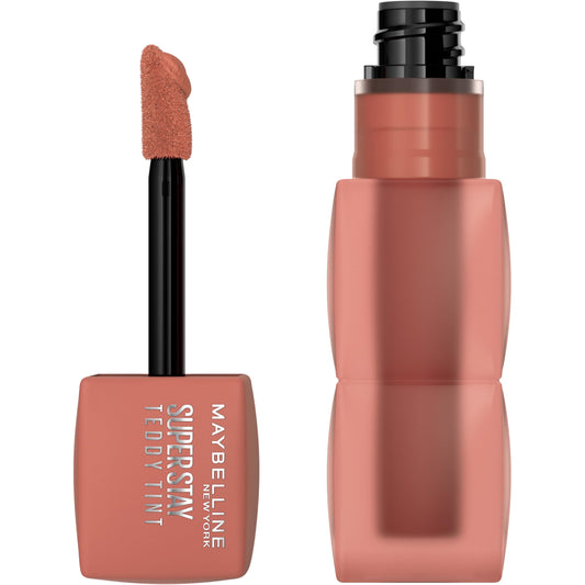 Maybelline Super Stay Teddy Tint, Tinta para Labios Mate Difuminado, Larga Duración 12 Horas, Textura Suave, No Transfiere, A Prueba de Bebidas y Besos, Tono Buffed Out, 5 ml
