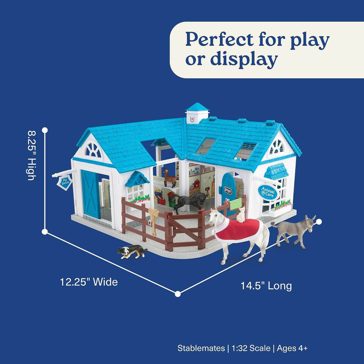 Breyer Stablemates Deluxe Animal Hospital | Juego de 10 Piezas | Escala 1:32 | 11.4 Pulgadas de Largo x 7.7 Pulgadas de Ancho x 9.2 Pulgadas de Alto, Modelo #59214, Azul
